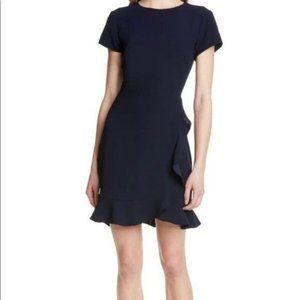 Club Monaco Larna Navy Blue Short Sleeve Ruffle Wrap Skirt Fit & Flare Dress 10